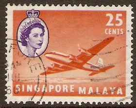 Singapore 1955 25c Orange-red and bluish violet. SG47.